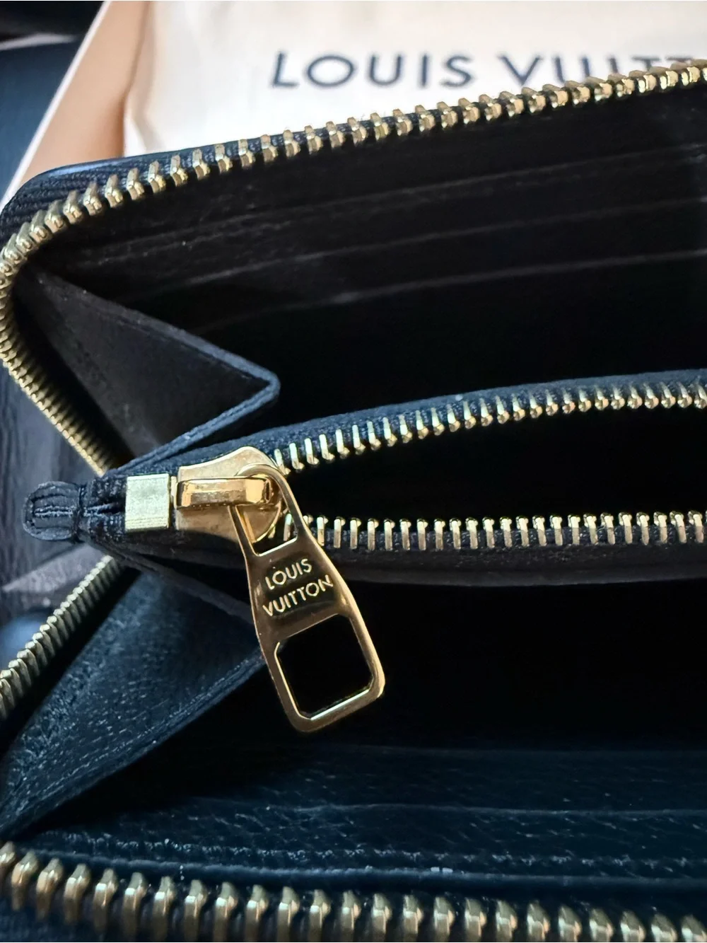 Louis Vuitton Clémence Black Monogram Zip Wallet in Embossed Leather With Box